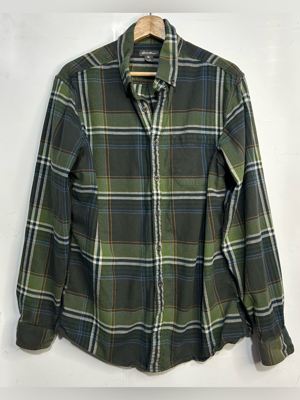 5 for $25🔥Eddie Bauer Green Plaid Flannel Classic Fit Shirt Mens Large Tall